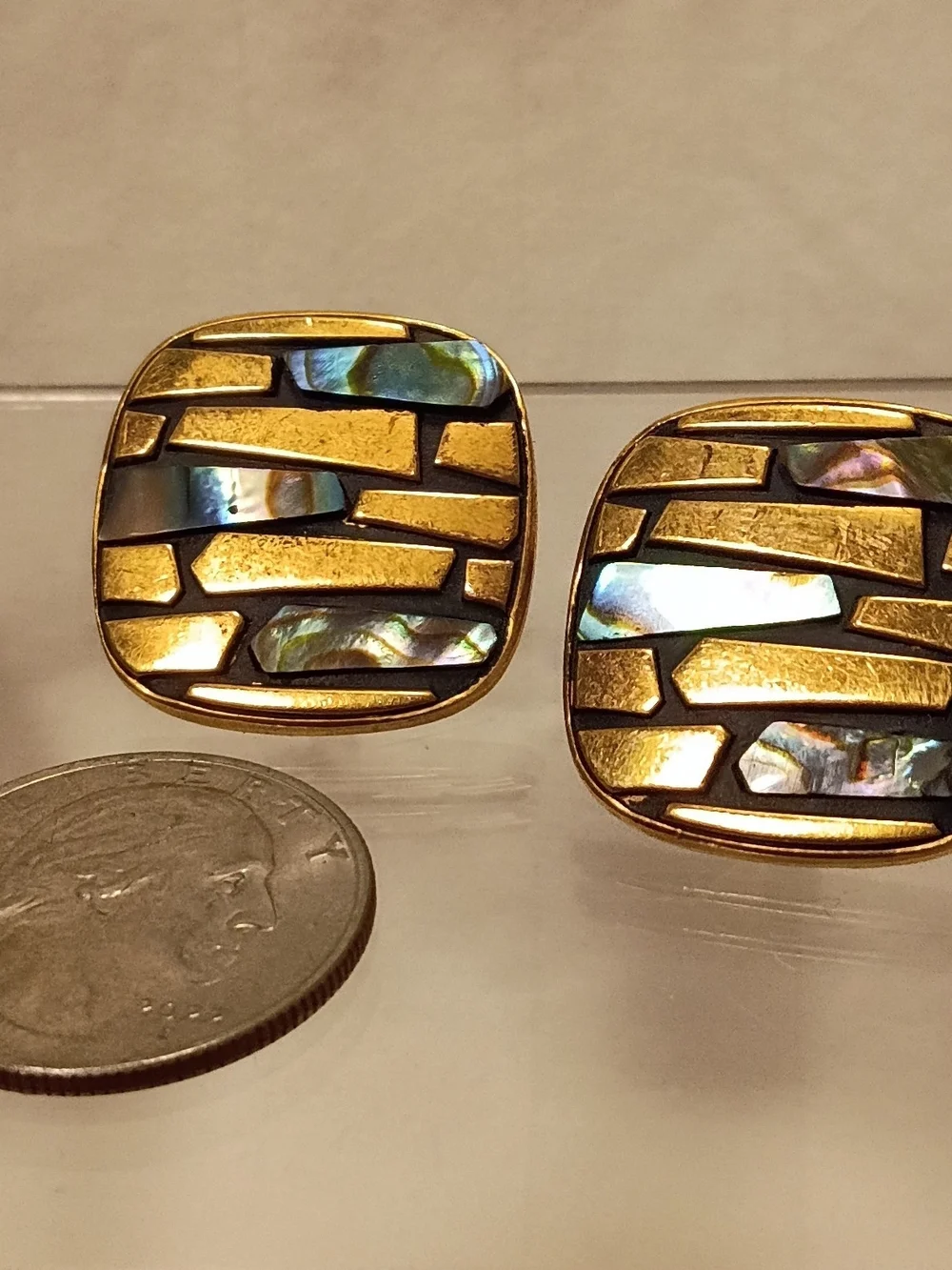 Gold and Abalone Cuff Links